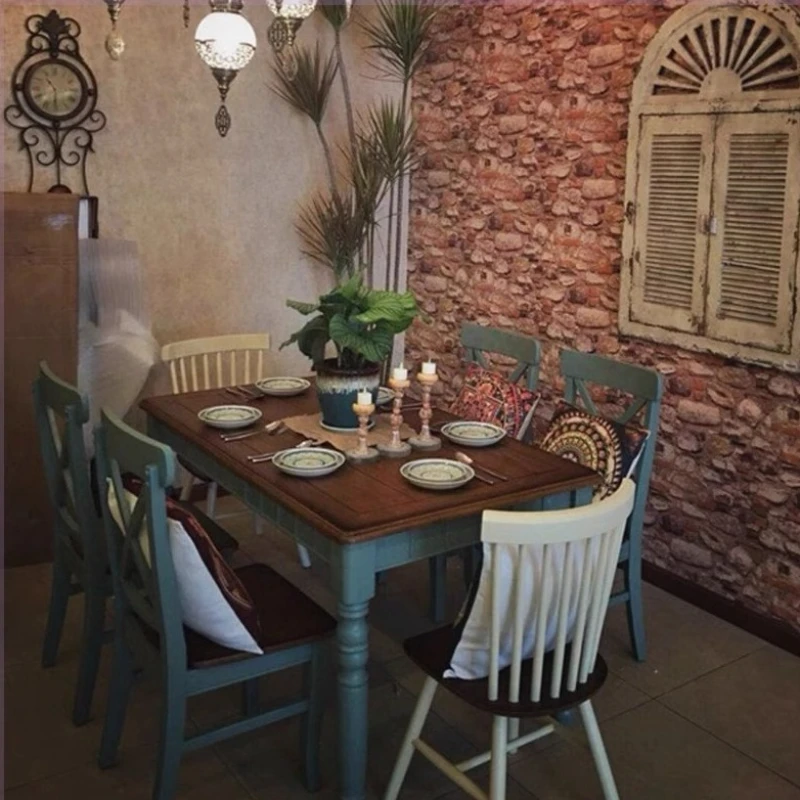 

American-style Solid Wood Rustic Vintage Dining Table Fashionable Wear-resistant Table Mooi En Duurzaam Dining Room Furniture