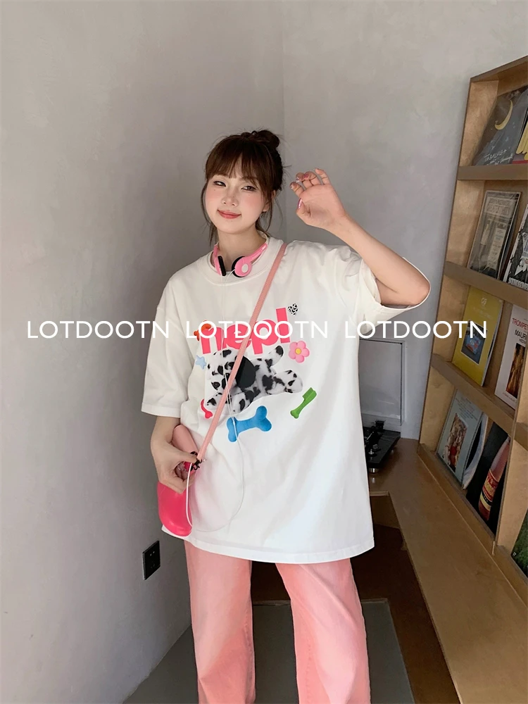 LOTDOOTN Summer Y2K Top Hip Hop E-girl Graphic Print Cotton Harajuku Top Vintage Punk Tee Casual Streetwear Short Sleeve T-shirt