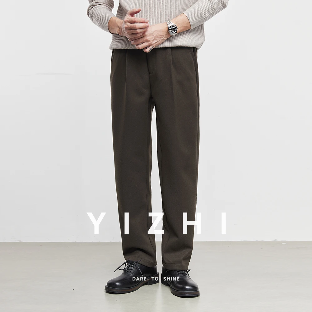 موضة الرجال سميكة الصوف سراويل تقليدية الخريف والشتاء 2025 جديد الرجال الدافئة ثنى دعوى السراويل المستقيمة