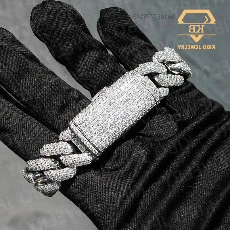 

Hip Hop 20MM Bracelet 925 Silver Diamonds VVS Moissanite White Gold Plated Cuban Link Bracelet For Men