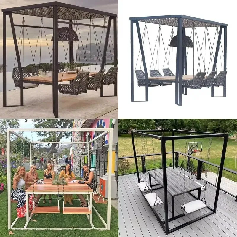 8 Seater Outdoor Indoor Garden Swing Chair with Dining Table Terrace Waterproof Furniture Set for Patio Backyard