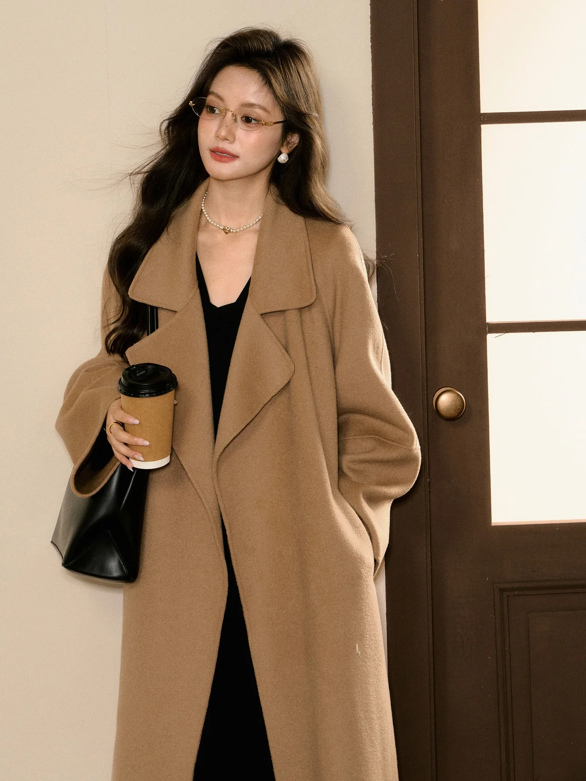 

Двустороннее шерстяное пальто для женщин от Deer South Paris Magazine Bla Label, корейский стиль, свободный крой, длинное, для повседневной носки