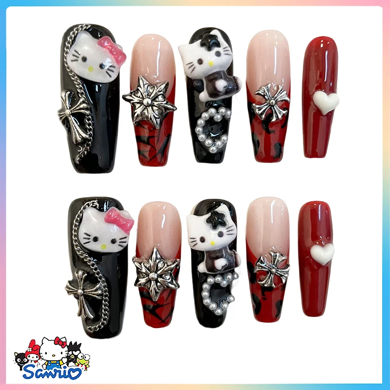 New Sanrios Kuromi Wearing Armor Charm False Nail Anime Cartoon Detachable Reusable Manicure Gifts Nail Decoration