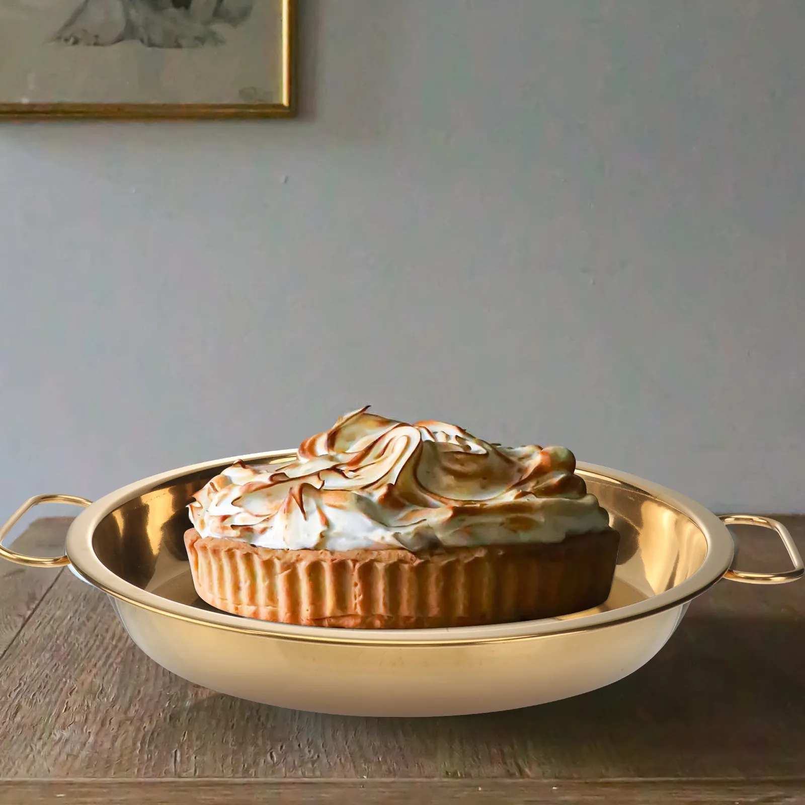 Plato Profesional de Acero Inoxidable para Fideos Fríos, Bandeja Redonda y Poco Profunda para Fideos Fríos, Pastelitos de Arroz al Vapor, Frutas, Bodas