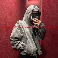 2024 Autumn Winter Vintage Heavy Weight Washed Hooded Long Sleeved Sweatshirt Men Distressed American Style High Quality