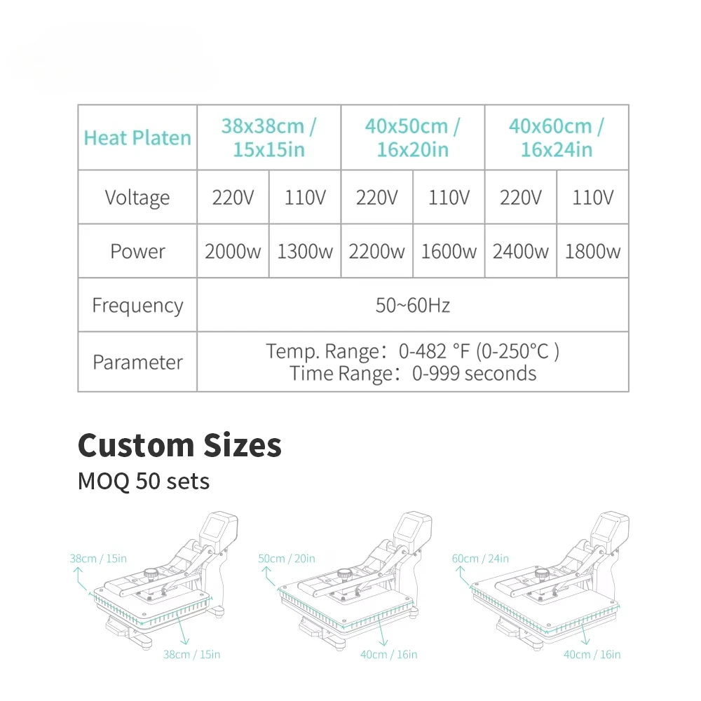 38x38 40*60 Heat Press Large Format Tshirt Sublimation Flat Auto Heat Press Machine for T-shirt