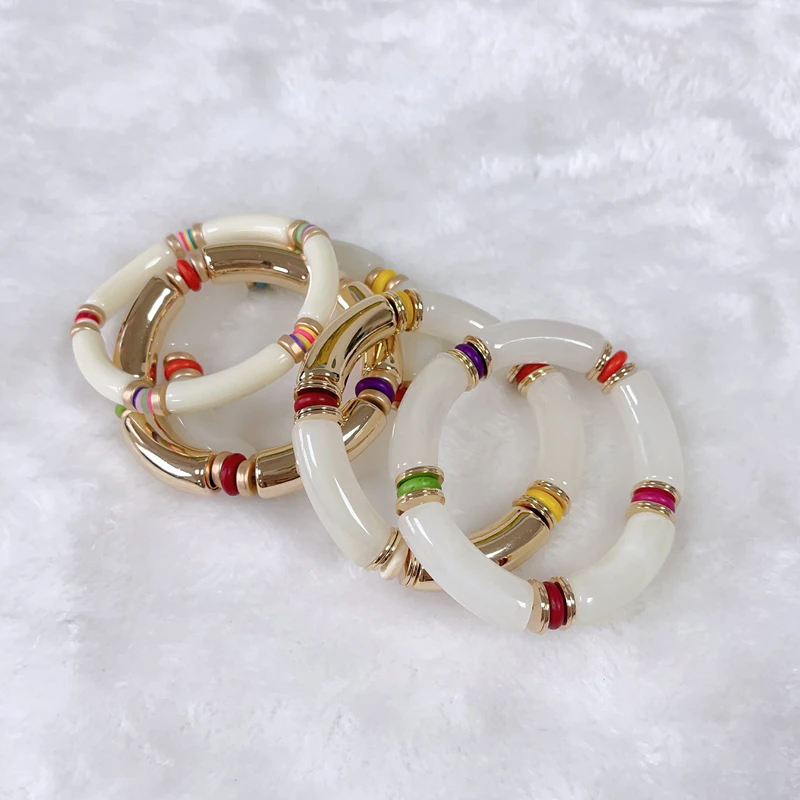 

Vintage Acrylic Bamboo Natural Stone Bracelet for Women Multi Color Stretchy Girls Charm Couple Bangles Gift Friendship Jewelry