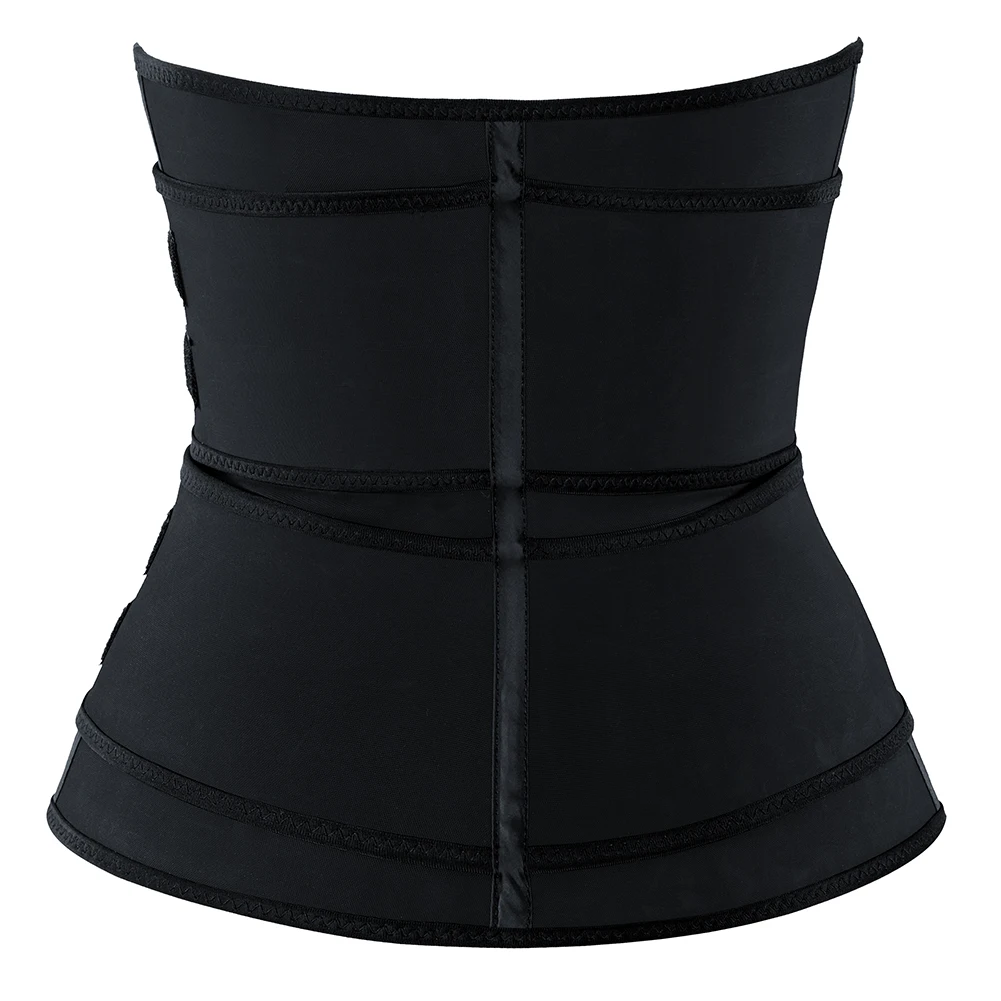 Zip Up Underbust Corset Sport Girdle 7 Steel Bones Latex Waist Trainer Double Belt Straps