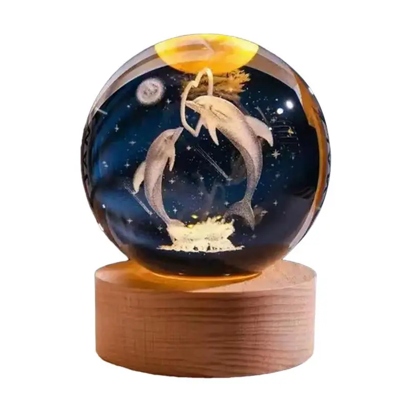 

Ball Light Modern Ball Lamp 3D Inner Carved Lighting Crystal Ball Decorative Crystal Glass Animal Lamp Figurines With LED Base