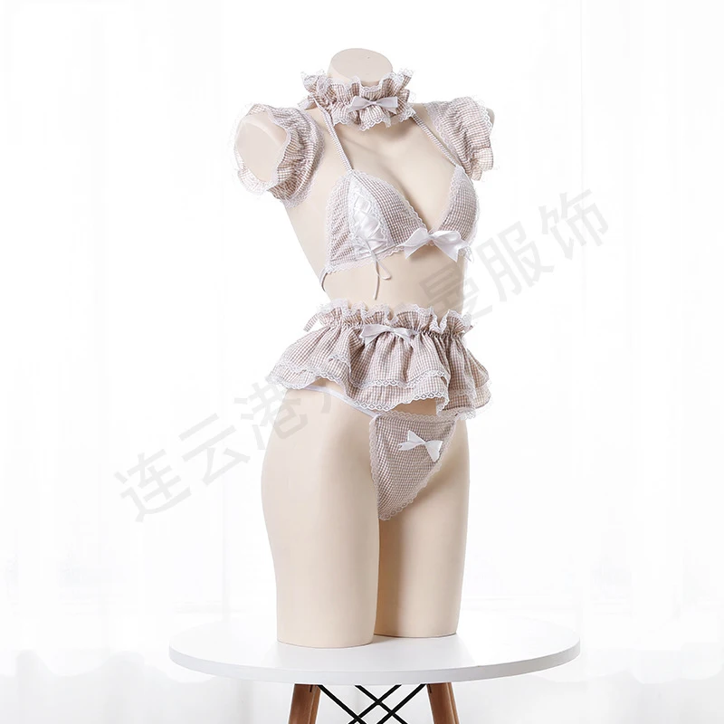 Uniforme Sirvienta Rose Bikini Collection ropa interior Sexy tentación de tres puntos ahuecado personaje seductor mucama apasionada Pl