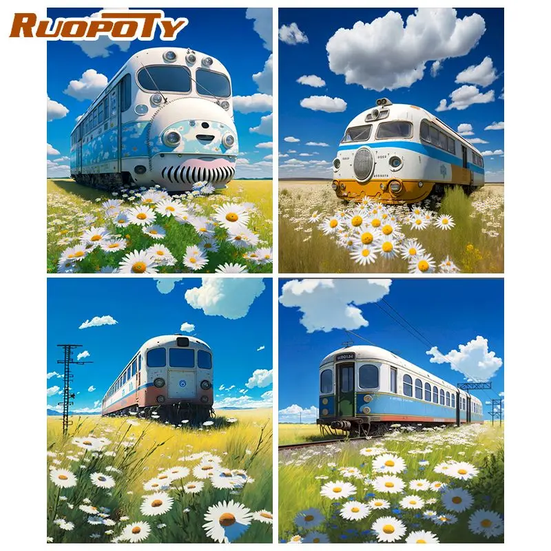 

RUOPOTY Diamond Painting 5D DIY Diamond Embroidery Train Rhinestone Mosaic Full Layout Sale Cross Stitch Wall Art