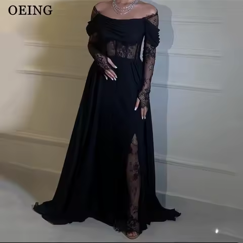 OEING Black Women's Evening Dress Elegant Lace Off the Shoulder Princess A Line Prom Gowns Celebrity Party Dress Arab Customized