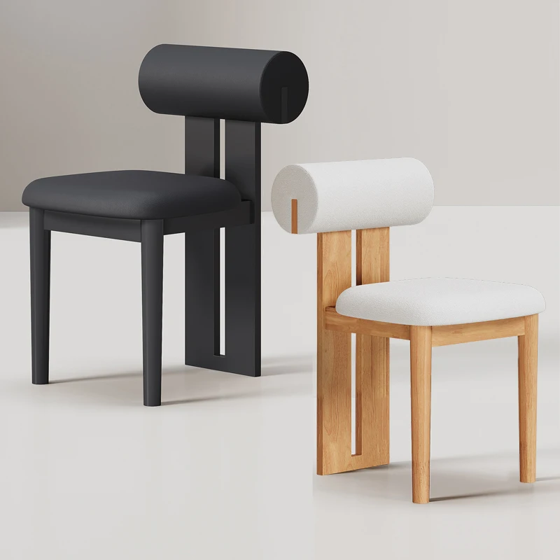 

Middle Ancient Dining Chair Solid Wood Makeup Stool Creative Backrest Restaurant Seats High Elasticity Sponge Designer Furniture