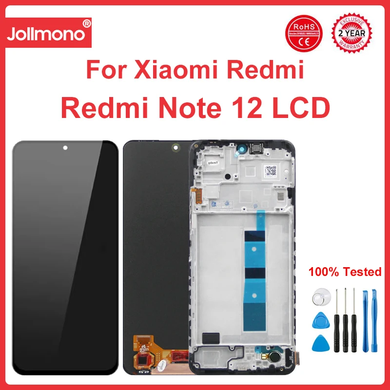 

ЖК-дисплей 6,67 дюйма для Xiaomi Redmi Note 12 23021RAAEG 23021RAA2Y, цифровой сенсорный экран с рамкой для Redmi Note 12 4G