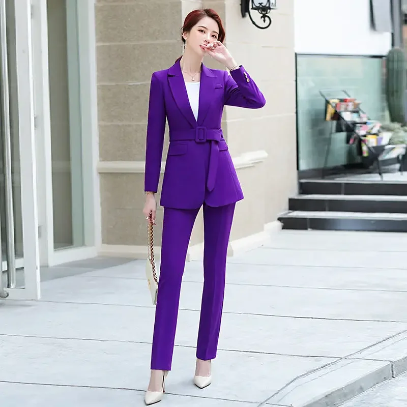 2024 Autumn Women\'s Purple Simple Blazer Work Office Ladies Suit Blazer Coat Fashionable Professional Suit Two-piece Suit