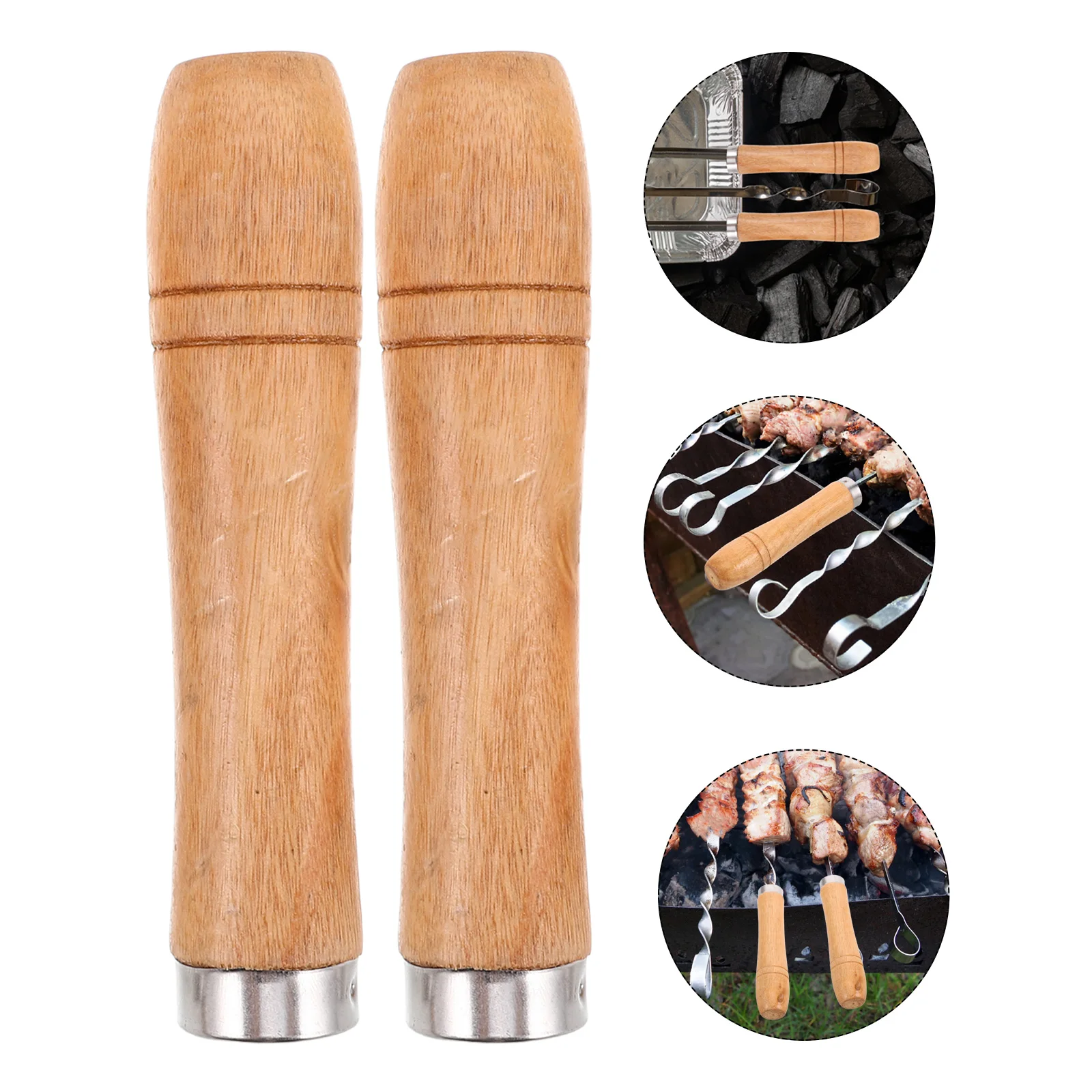 

14pcs BBQ Grill Fork Grips 4mm Hole Diameter Wood Grip For Skewers Detachable Barbecue Forks Grip Replacement Wooden Handles