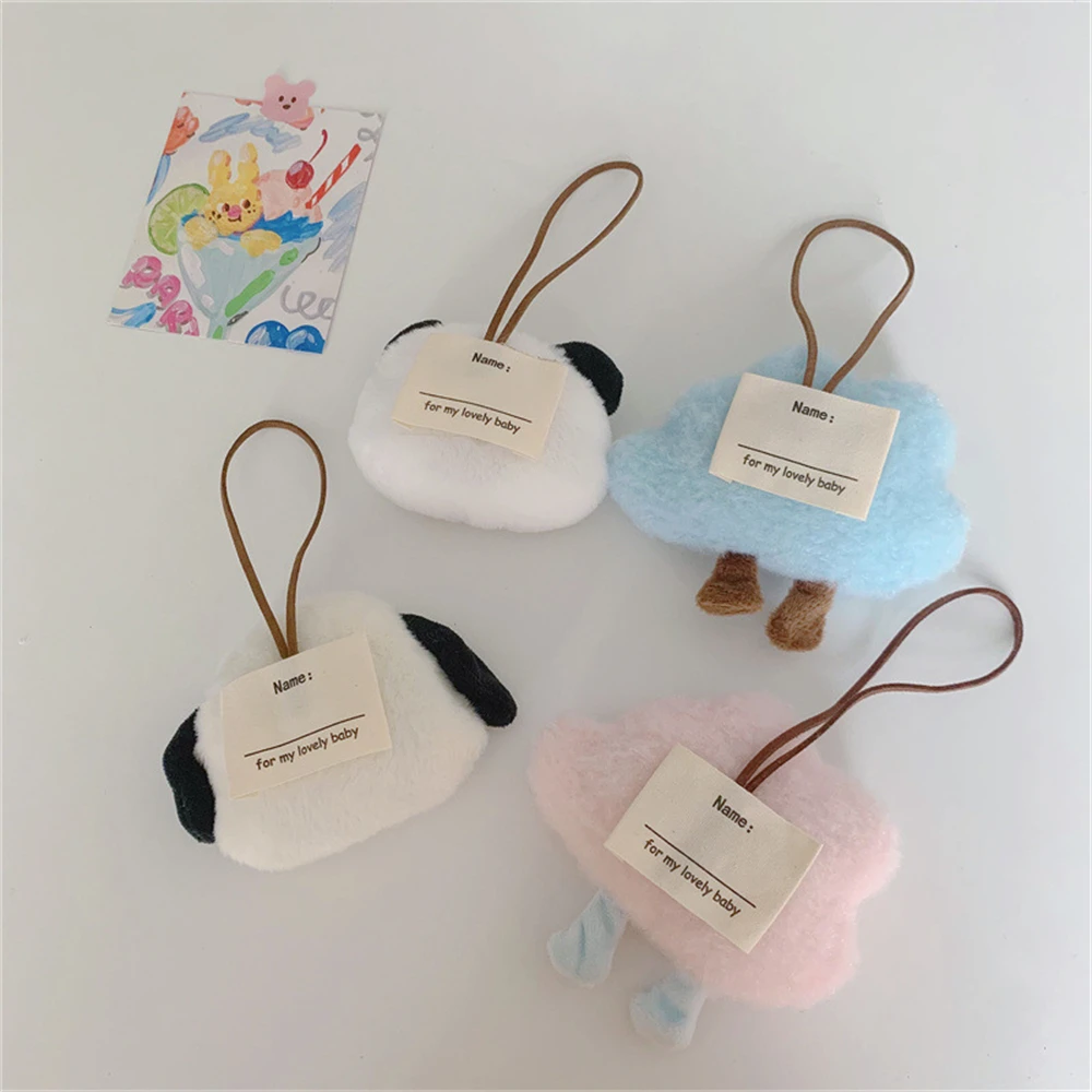 Kawaii Plush Bear Cloud Panda Name Sticker Pendant Keychain Cartoon Animal Stuffed Doll Keyring Children's Anti-lost Name Tag