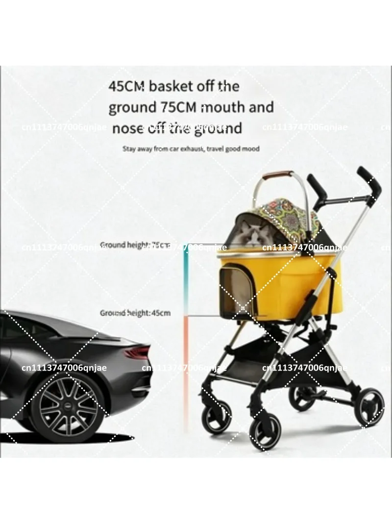 Foldable Pet Stroller for Small Medium Dogs Cats with Detachable Trolley Carrier