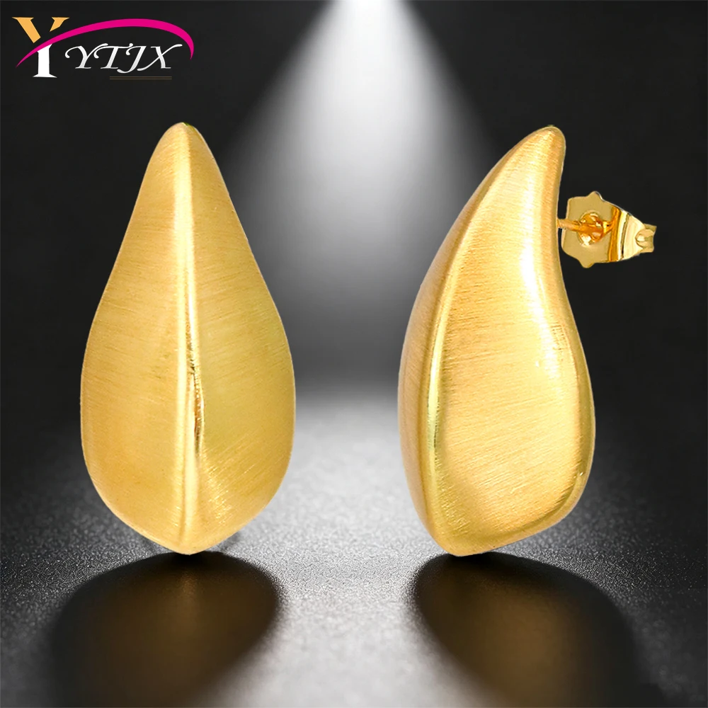 YTJX Classic Water Drop Stud Earrings 3D Triangular Pyramid Teardrop Earring For Women Minimalist Fashion Jewelry Party Ornament
