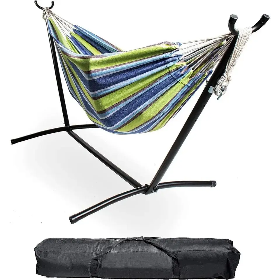 

Portable Double 2 Person Outdoor Hammock with Stand - Green and Blue - 9 x 3 Foot Hammock