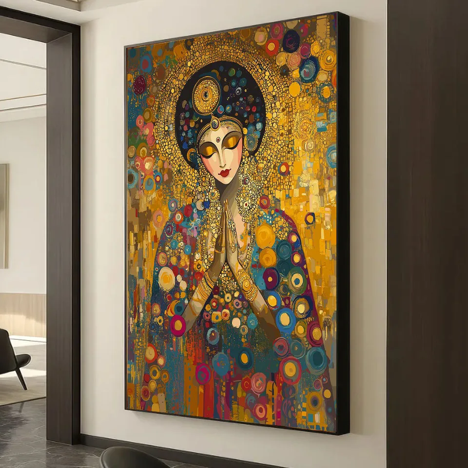 

New 2025 DIY 5d Diamond Painting Cross Stitch - Golden Woman in Prayer - Full Square Round Diamond Mosaic For Home Decor Gift