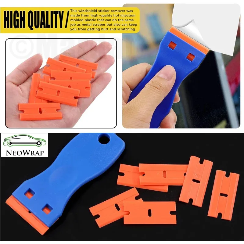 Plastic Razor Blade Scraper Kit with Plastic Razor Blades Pen Shaped Scraper Tool Adhesive Remover for Labels Window Glass Decal