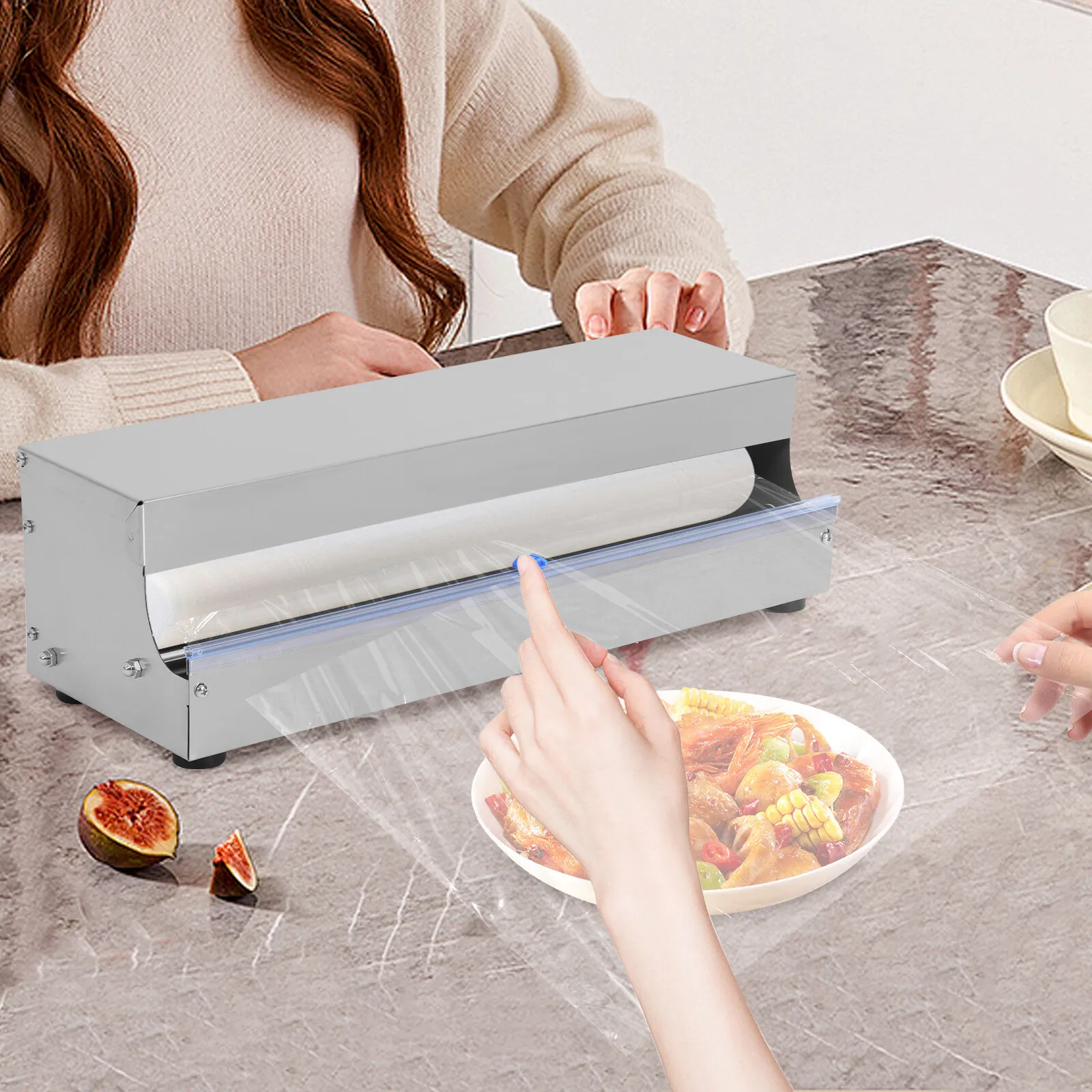 Manual Food Wrap Film Dispenser Stretch Film Packing Wrapper for 9.8-17.7" Width