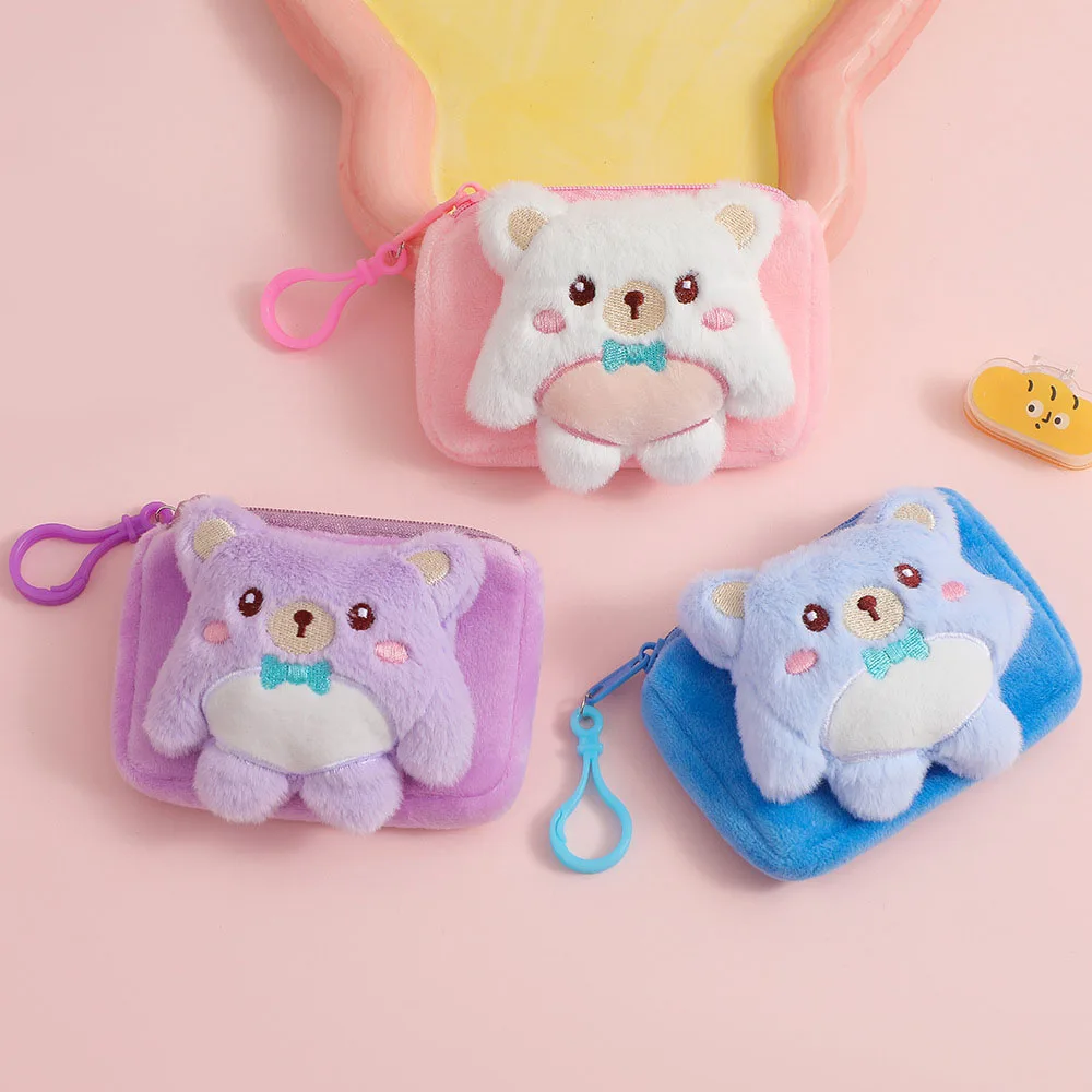 لطيف الدب الكرتون أفخم عملة المحفظة ، محفظة صغيرة ، سستة أحمر الشفاه حقيبة التخزين ، خط البيانات الحقيبة ، قلادة المفاتيح ، جميل سماعة حقيبة