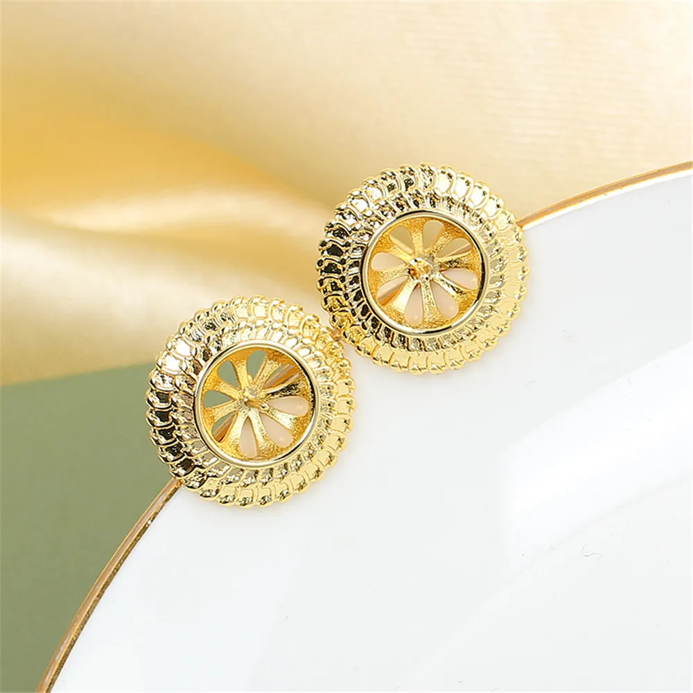 S925 Silver Needle Domestic 14k Gold Injection Gold Simple Circle Pearl Stud Earrings DIY Empty Support Accessories