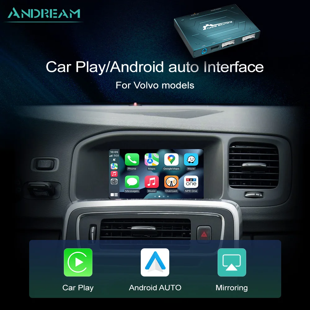 أندرم وحدة CarPlay اللاسلكية Android Auto MMI Prime لـ 2015-2019 فولفو V60/S60/XC60/V40 صندوق واجهة ترقية Airplay