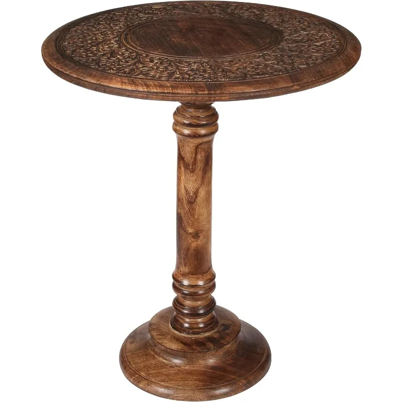 

Round Side Table, Vintage Style Living Room Side Table, Round Carved Side Table, Corner Table for Living Room, Study, Bedroom