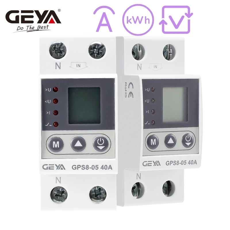 GEYA GPS8-05 Current/Voltage Protective Device with Metering Function 32A 40A 63A 80A 220VAC Query Electricity&Power LCD Display