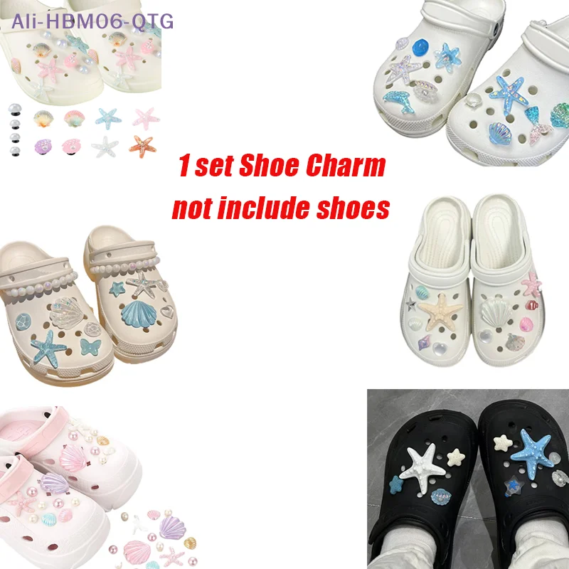 [New] 1 Set Shoe Charm DIY Summer Starfish Shell Handicrafts Shoe Decoration Buckle Charms Hole Shoes Accessories