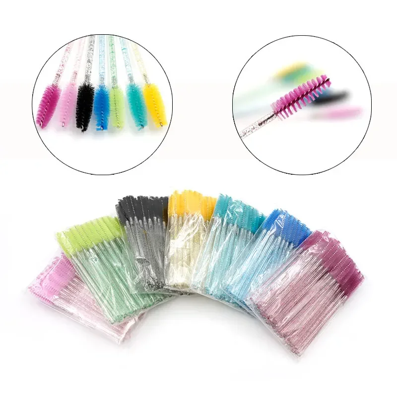 50 Pcs/Pack Disposable Crystal Eyelash Makeup Brush Diamond Handle Mascara Wands Applicator Spoolers Eyelash Extension Supplies
