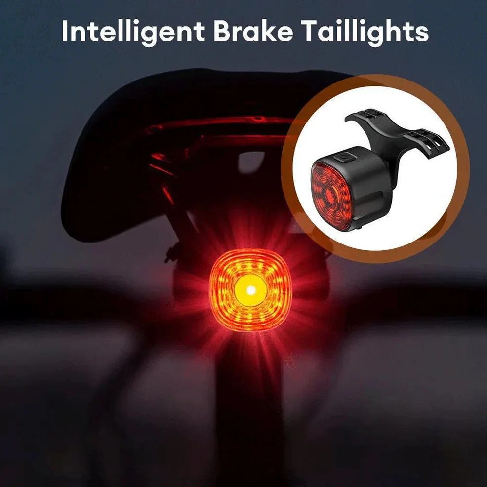 

Auto Sensing Bicycle Tail Light -USBRechargeable, lP66 Waterproof LED WarningLight for MTB & Road Bike Night Safety