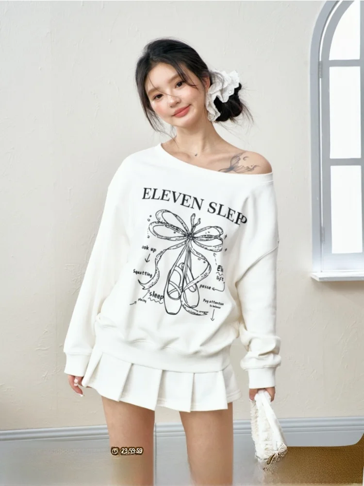 eleven-sp-original-ballet-sle-sudadera-de-un-solo-hombro-mujer-redondo-ne-jersey-oulder-bared-mezcla-de-algodon-comoda