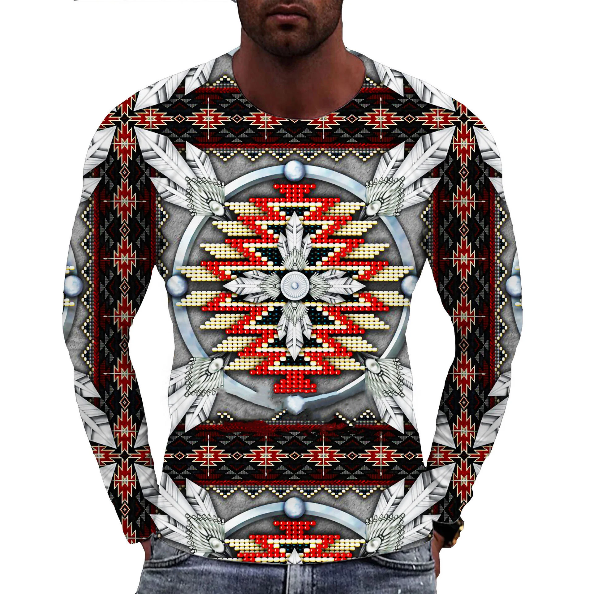 Indians Culture Men\'s Long Sleeve T-shirts 3D Print Fashion Harajuku Men T Shirt Top Street Loose Tee Casual Sports Men Clothing