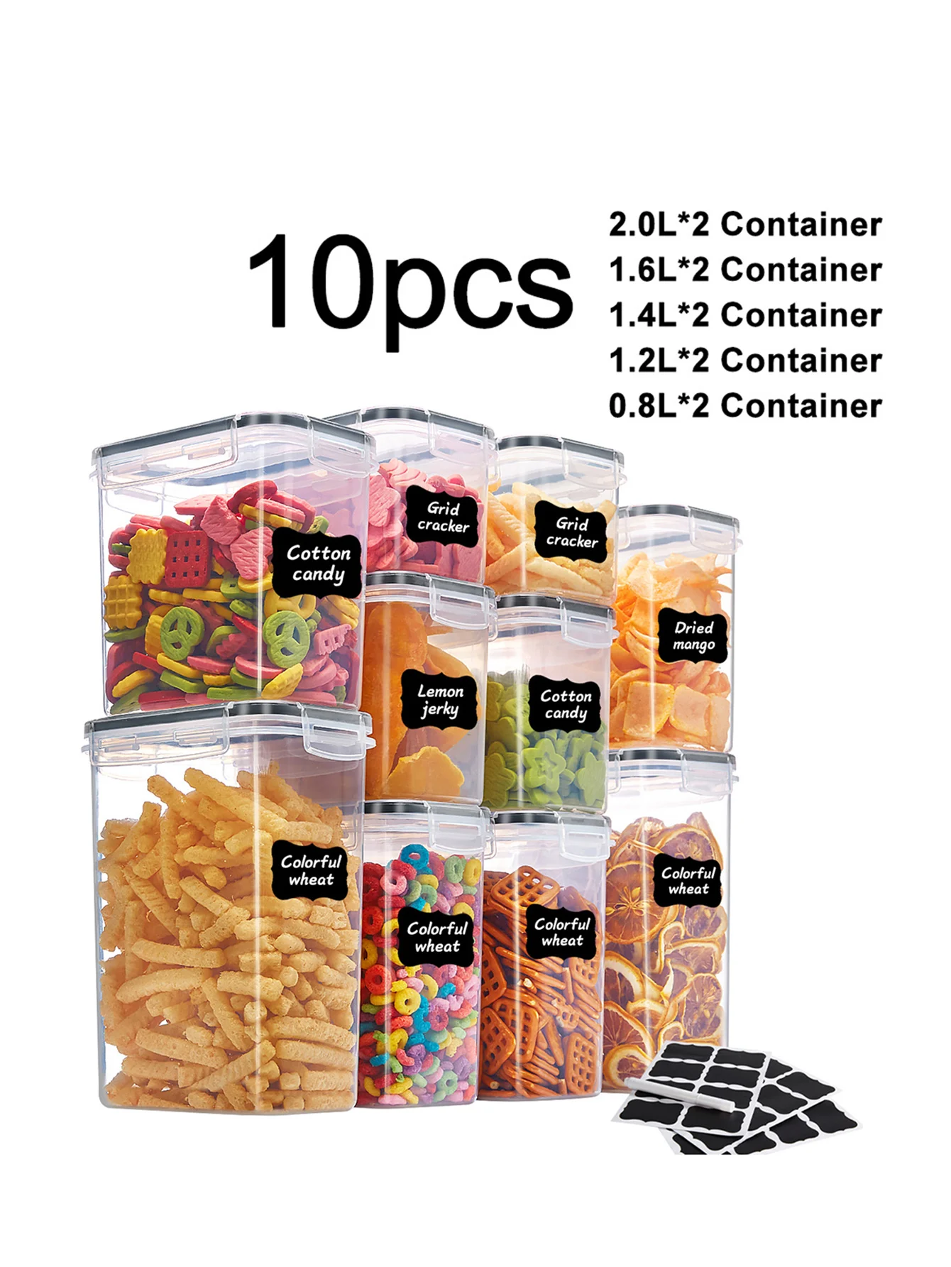 10pcs kitchen gadgets, sealed pasta boxes with LIDS, labels and markings - versatile containers for pasta, dry food, flour
