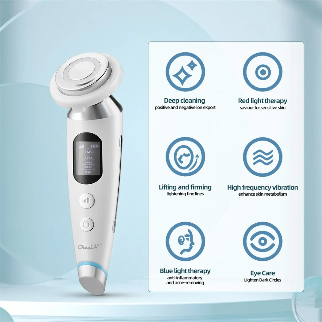 Ckeyin Ems Nek Gezicht Massager Multi-Functionele Anti-Rimpel Aanscherping Huidverjonging Foton Therapie Apparaat Met Warm Kompres