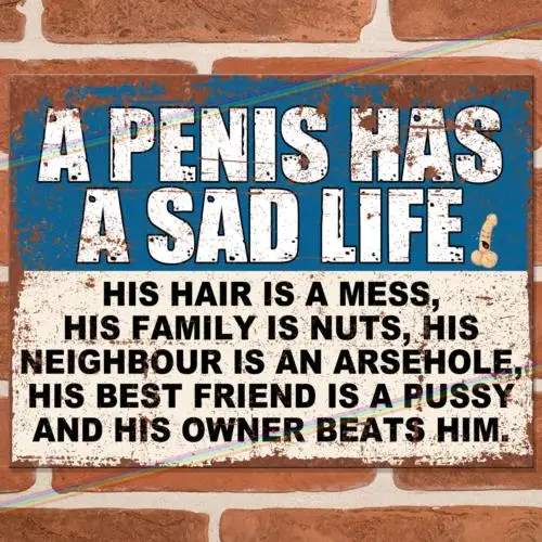 PENIS SAD LIFE Lustige Metallschilder Mancave Pub Shed Bar Vintage Retro Blechschild UK-Aluminium