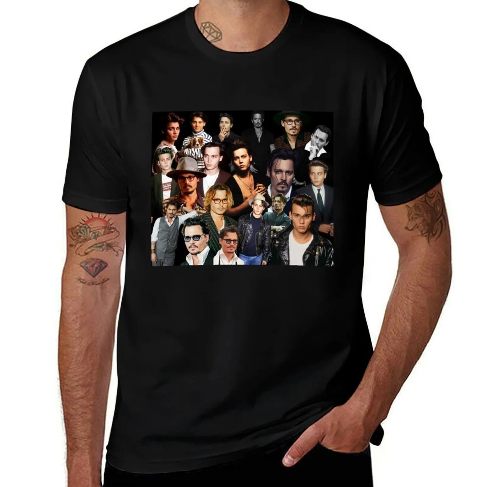 Johnny Depp Sexy Collage T-Shirt Work Daily Short Sleeve Top T-Shirt