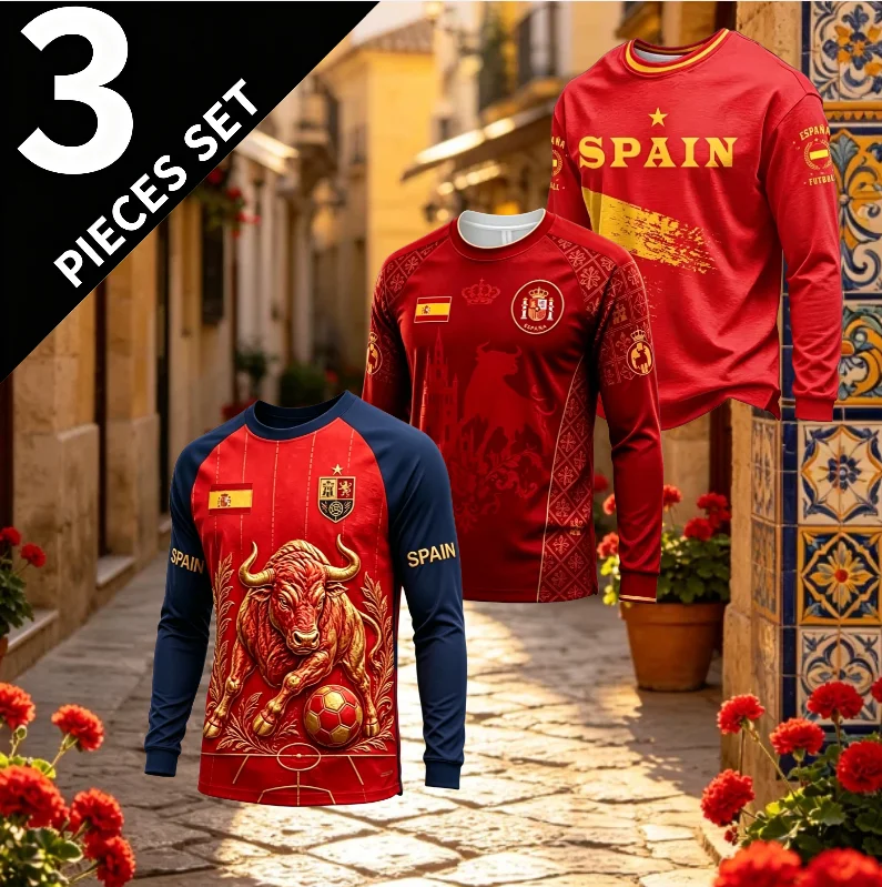 Spanish round neck 3D printed T-shirt breathable fast drying sports daily casual long sleeved top fashionable and versatile