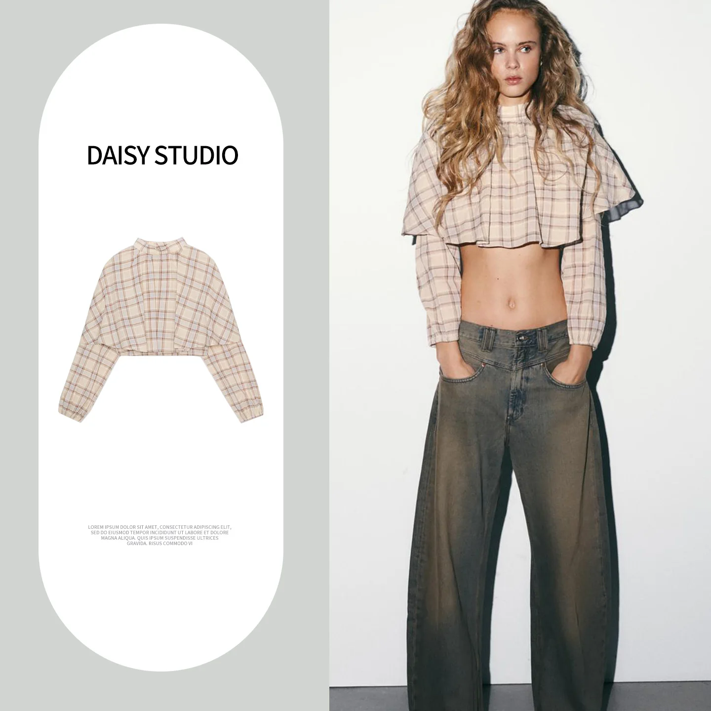 

Новая весенняя женская блузка с высоким воротником, длинными рукавами, в клетку, с многослойным декором, модная, в китайском стиле