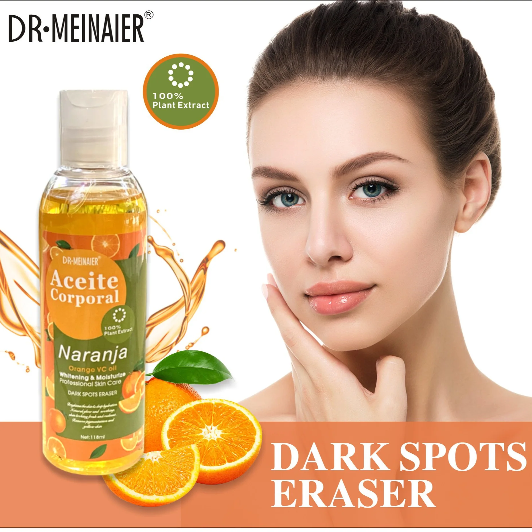 118ml Orange VC Whitening Moisturizing Massage Oil with Vitamin E Kojic Acid Glutathione Body Oil for Skin Dark Spot Remover