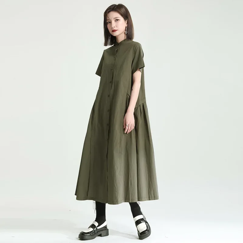 New summer solid color cotton and linen skirt loose irregular panel hem dress