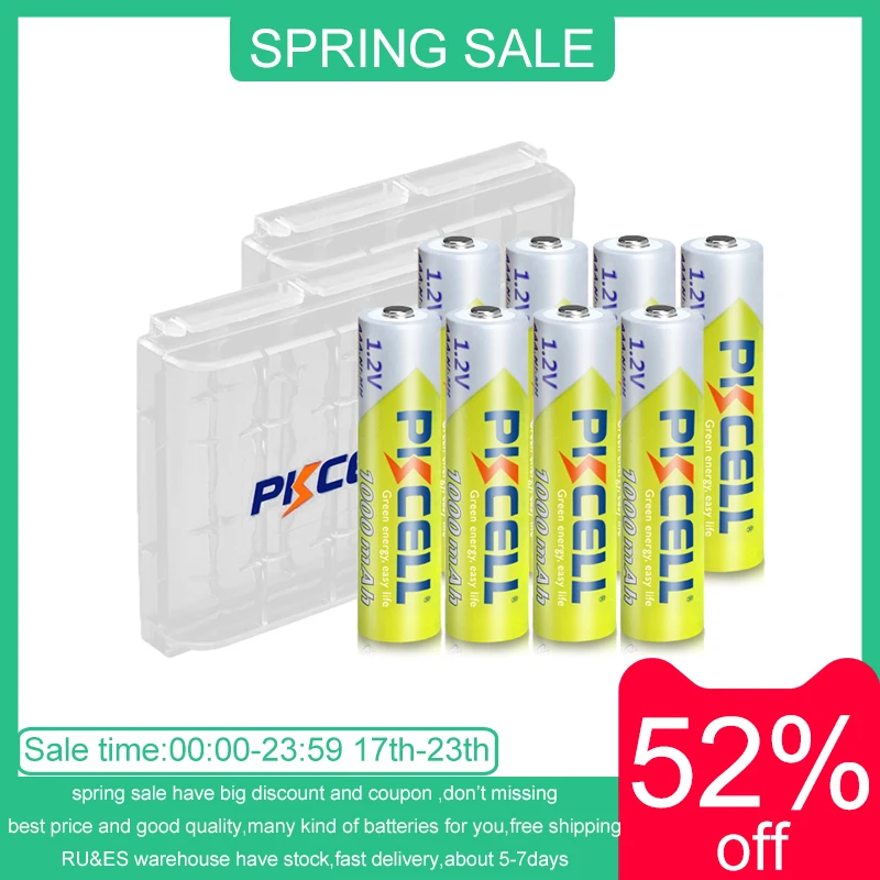 8PC PKCELL AAA Battery 1.2V 1000mah Ni-MH aaa Rechargeable Batteries And 2PC Battery Box For Clock Toys flashlight