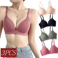 Conjunto de 3 unidades de sujetadores sin costuras para mujer, ropa interior brillante sin aros, sujetador de realce sin anillo de acero, lencería cómoda femenina de copa 3/4