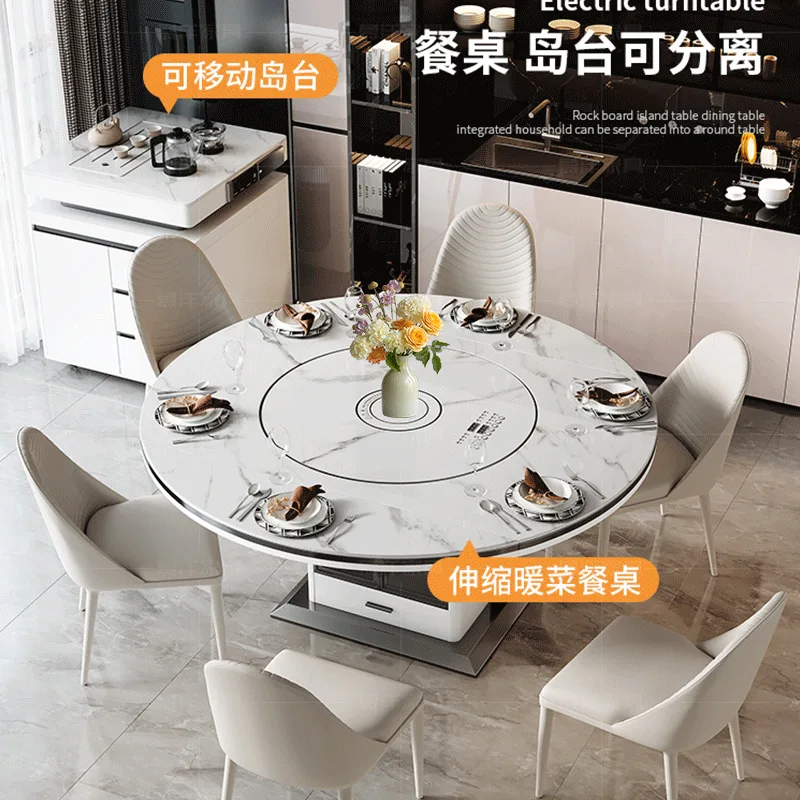 Sintered stone island dining table integrated for small homes, multifunctional induction cooker with telescopic and square and r