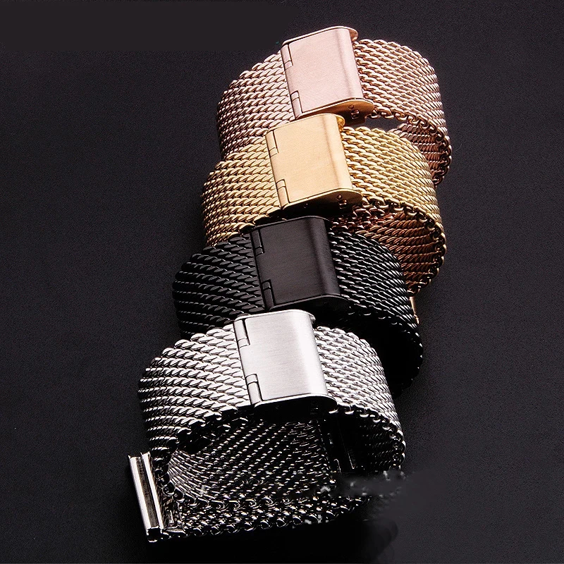 1.0 سلك غرامة شبكة حزام (استيك) ساعة الفولاذ المقاوم للصدأ حزام حزام ساعة اكسسوارات 18 مللي متر 20 مللي متر 22 مللي متر 24 مللي متر العالمي معصمه اكسسوارات