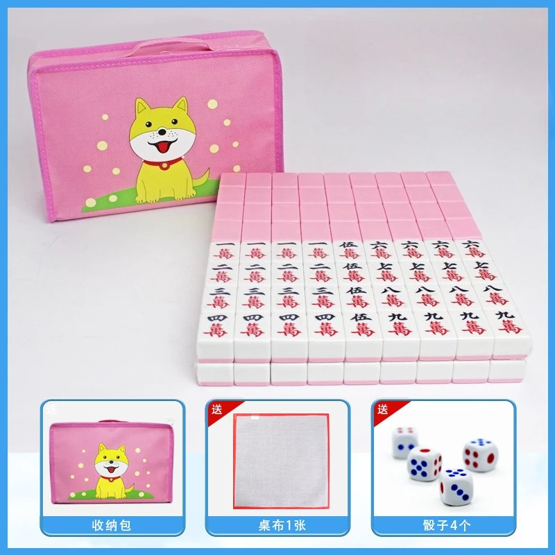 24mm Household Mahjong Tile Hand Rubbing Green Blue Pink Adult Mahjong Game Full Set 144Blocks Cartoon Mahjong Cards Friend Gift